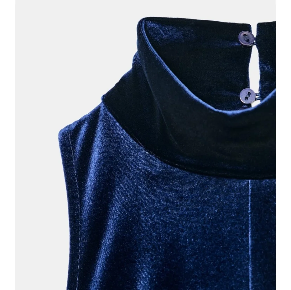 Zara VELVET LONG OPEN BACK DRESS NAVY SIZE XXL